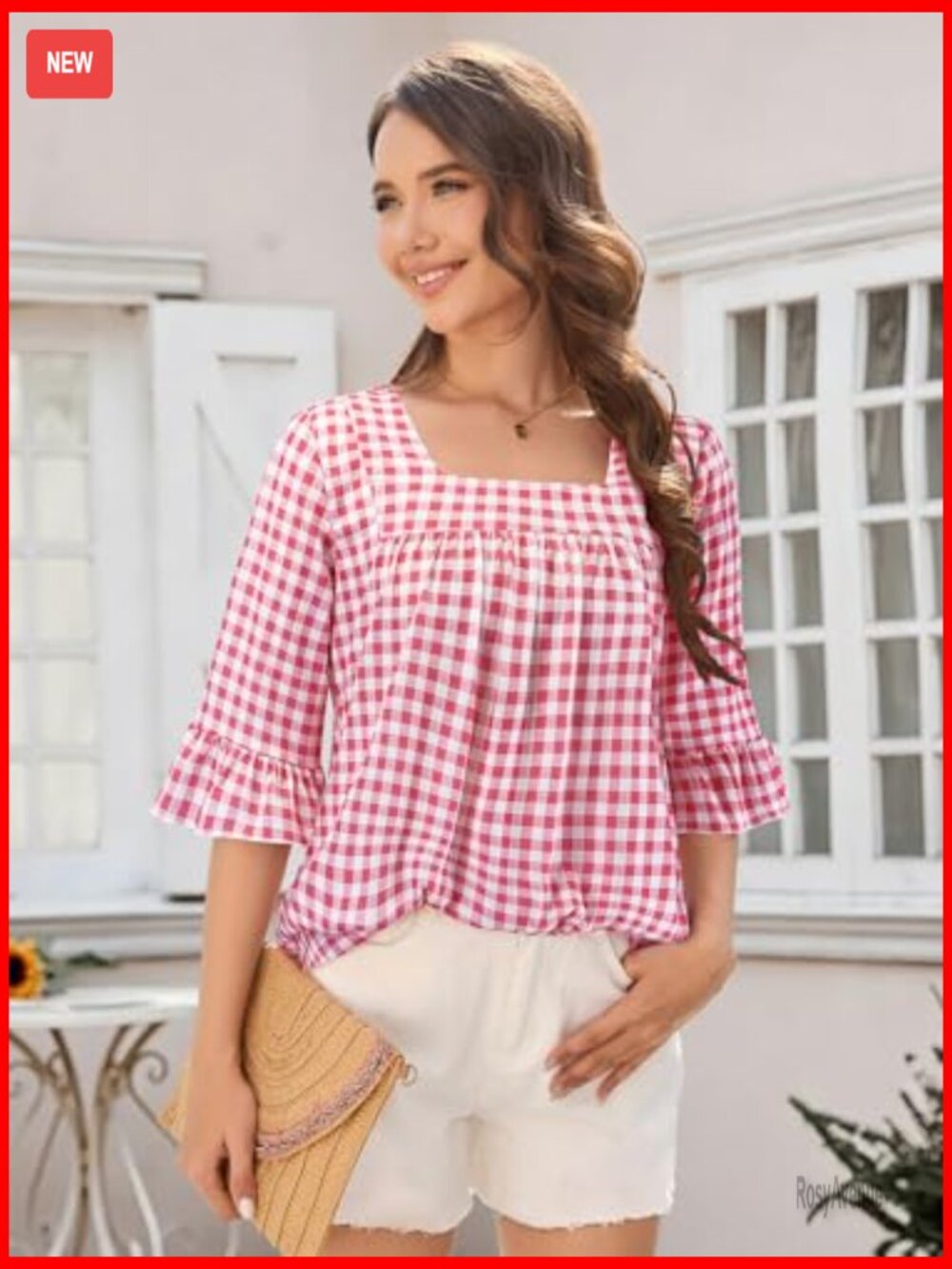 3/4 Sleeve Square Neck Ruffle Blouse Tunic Dressy Casual Top - Picture 3 of 6